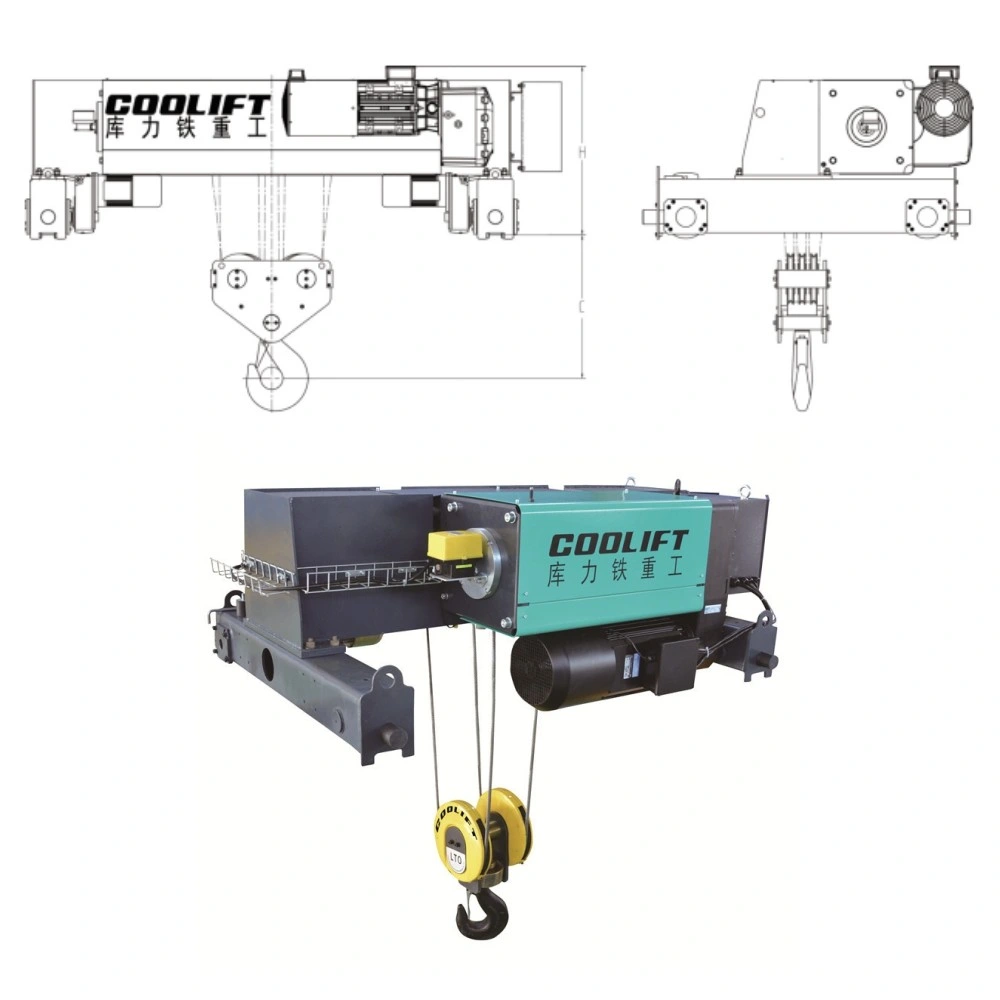 10t 15m Low Headroom European Type Double Girder Electric Wire Rope Hoist