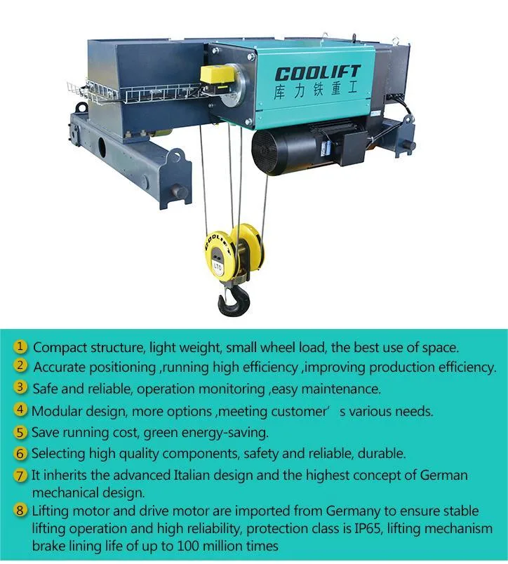 10t 15m Low Headroom European Type Double Girder Electric Wire Rope Hoist